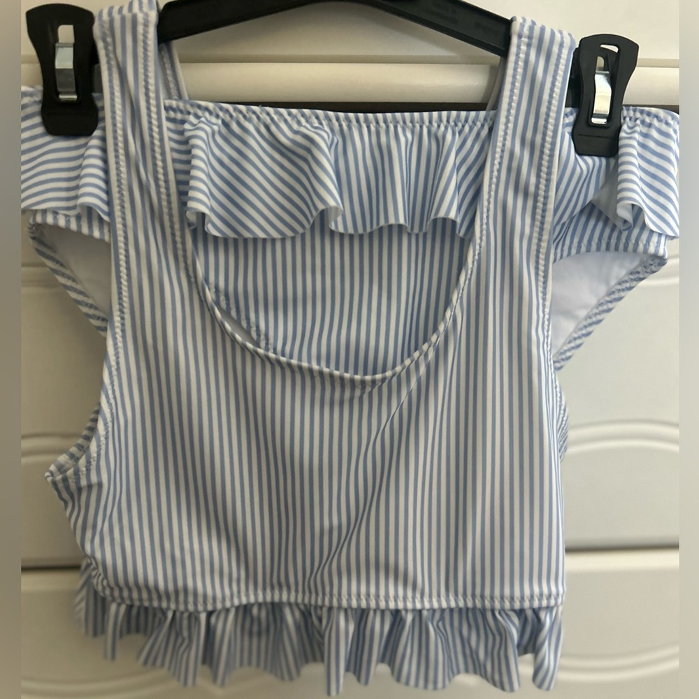 H&M Blue and White Ruffled Flutter Sleeve Bikini